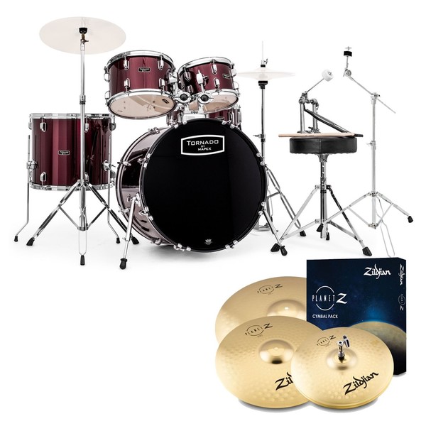 Mapex Tornado III 22" Rock Fusion Drum Kit w/Zildjian Cymbals, Red