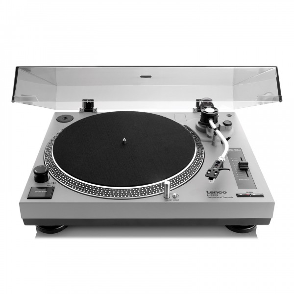 Lenco L-3808 Direct Drive USB DJ Turntable, Grey - Front Open
