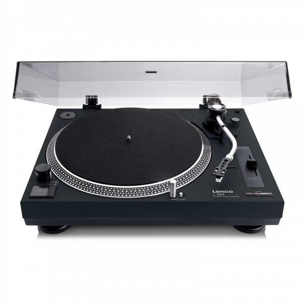 Lenco L-3808 Direct Drive USB DJ Turntable, Black - Front