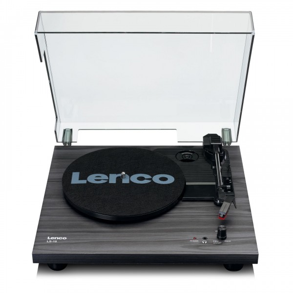 Lenco LS-10 Turntable with Built-In Speakers, Black - Front Open 