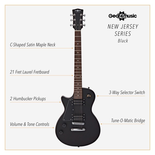 New Jersey Left Handed Electric Guitar by Gear4music, Black