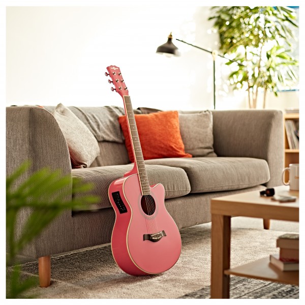 Single Cutaway Electro Acoustic Guitar by Gear4music, Pink