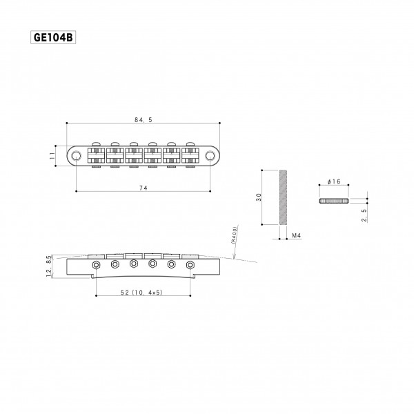 Gotoh GE103B-N Tune-O-Matic Bridge Nashville Width, Nickel drawing