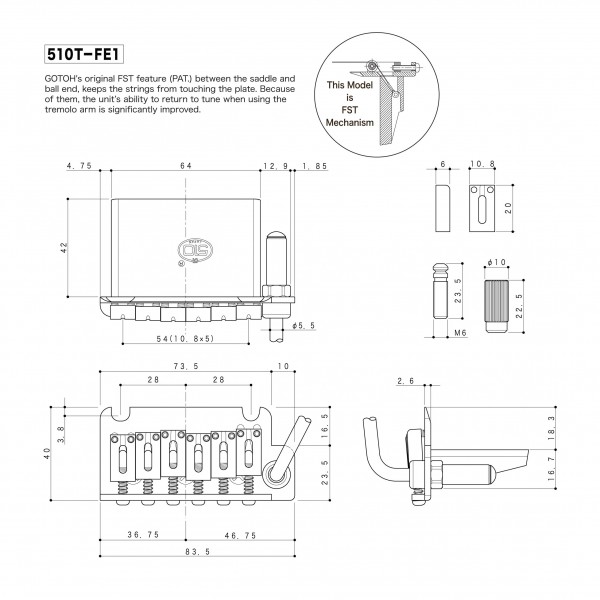 Gotoh 510T-FE1 ST-Style 2-Punkt-Tremolo, Chrome | Gear4music