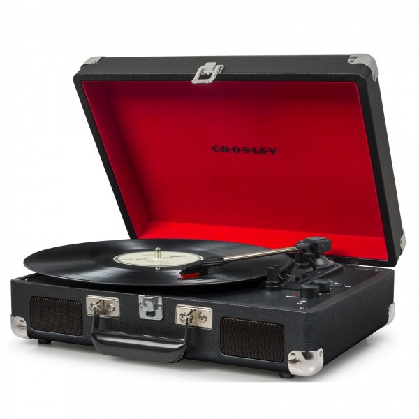 Crosley Cruiser Deluxe Portable Turntable, Black- Angled