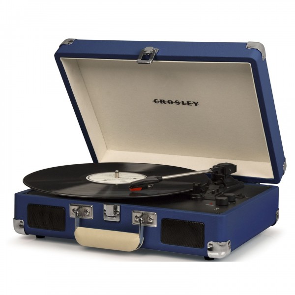 Crosley Cruiser Deluxe Portable Turntable, Blue- Angled