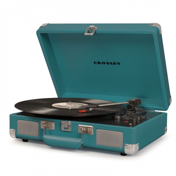 Crosley Cruiser Deluxe Portable Turntable, Teal- Angled