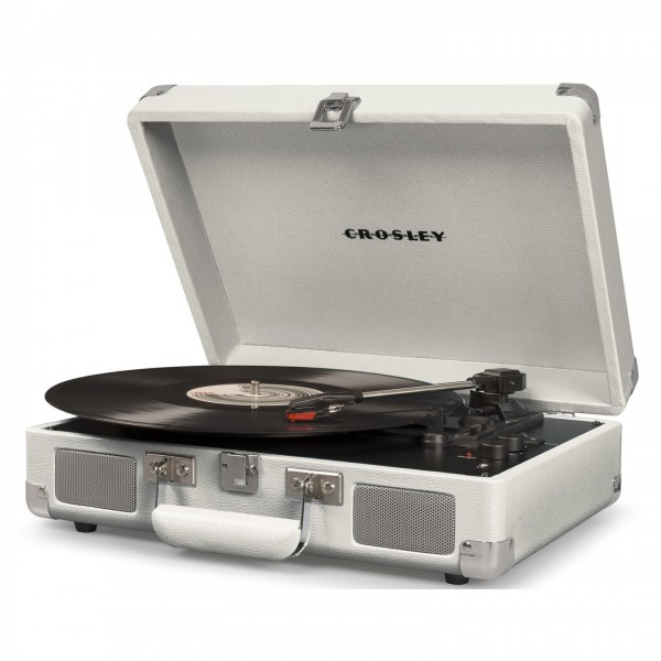 Crosley Cruiser Deluxe Portable Turntable, White Sand- Angled