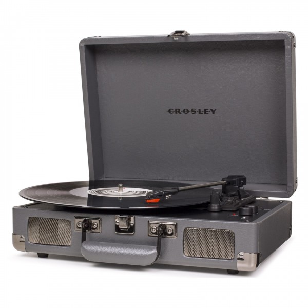 Crosley Cruiser Deluxe Portable Turntable, Slate- Angled