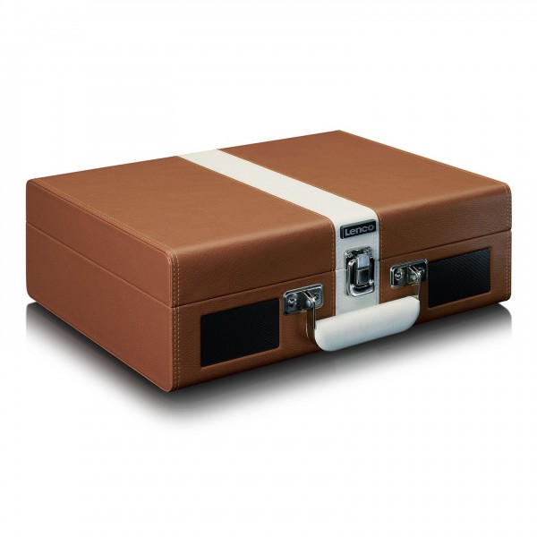 Lenco TT-120 Turntable, Brown - Angled Closed