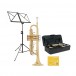 Student Trumpet, Gold by Gear4music + Beginner Pack