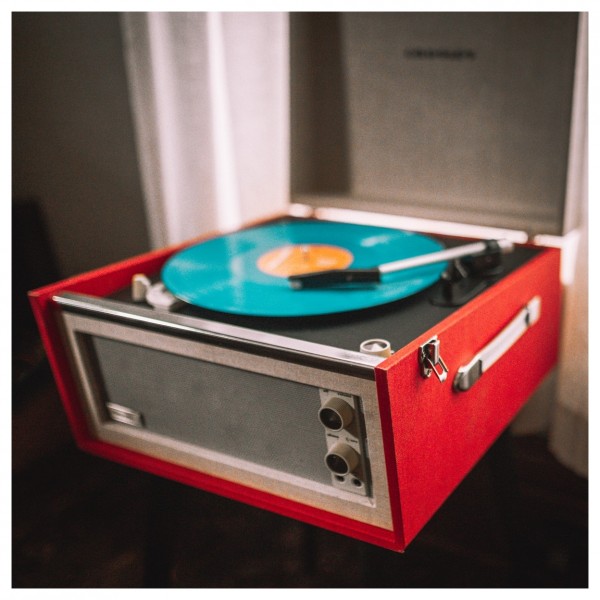 Crosley Bermuda Turntable with Bluetooth, Red - Turntable Angled Left in Home