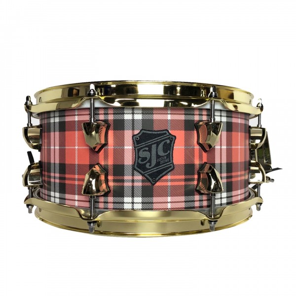 SJC Plaid 14" x 6" Maple Snare Drum, Orange Plaid w/ Brass Hardware