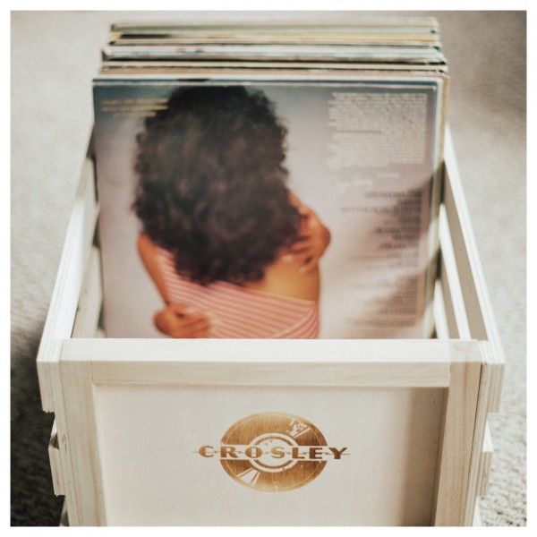 Crosley Record Storage Crate, Natural - Front Lifestyle Preview