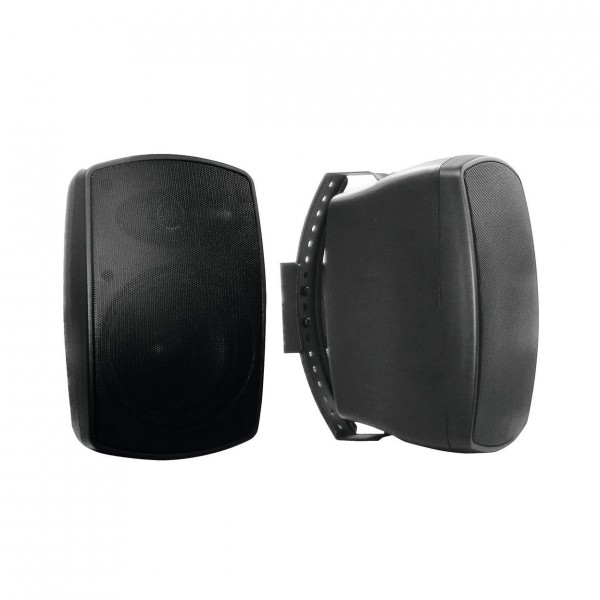 Omnitronic OD-4 4" Wall Mount Weatherproof Speaker, Black, Pair - Front and Side