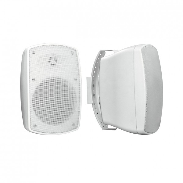 Omnitronic OD-4 4" Wall Mount Weatherproof Speaker, White, Pair - Front and Side