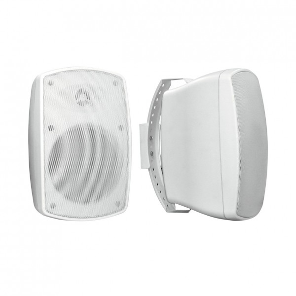 Omnitronic OD-5 5" Wall Mount Weatherproof Speaker, White, Pair - Front and Side