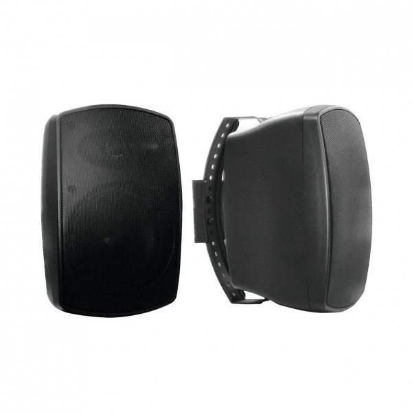 Omnitronic OD-5 5" Wall Mount Weatherproof Speaker, Black, Pair - Front And Side