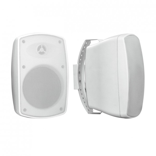Omnitronic OD-6 6" Wall Mount Weatherproof Speaker, White, Pair - Front and Side