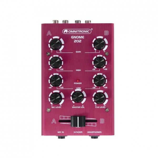 Omnitronic Gnome-202 2-channel Miniature DJ Mixer, Red - Top