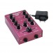 Omnitronic Gnome-202 2-channel Miniature DJ Mixer, Red - Front Angled with Power Supply