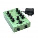 Omnitronic Gnome-202 2-channel Miniature DJ Mixer, Green - Front Angled with Power Supply