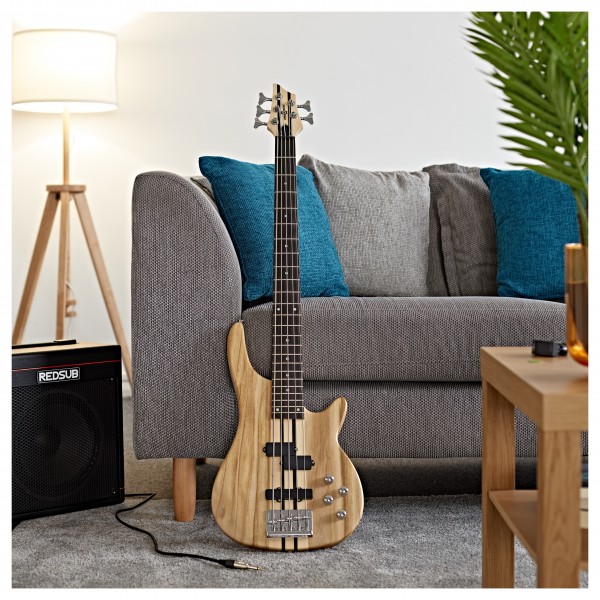 Chicago 5 String Neck Thru Bass Guitar + 15W Amp Pack, Natural