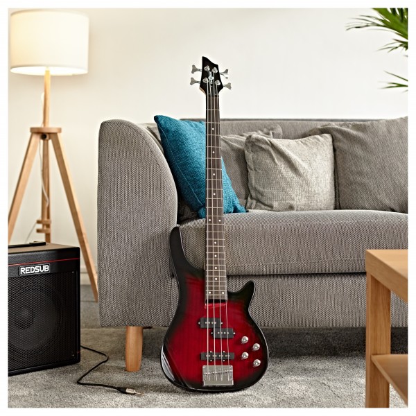 Chicago Bass Guitar by Gear4music, Trans Red Burst