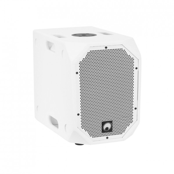 Omnitronic BOB-10A 10" Active Subwoofer, White - Angled Right