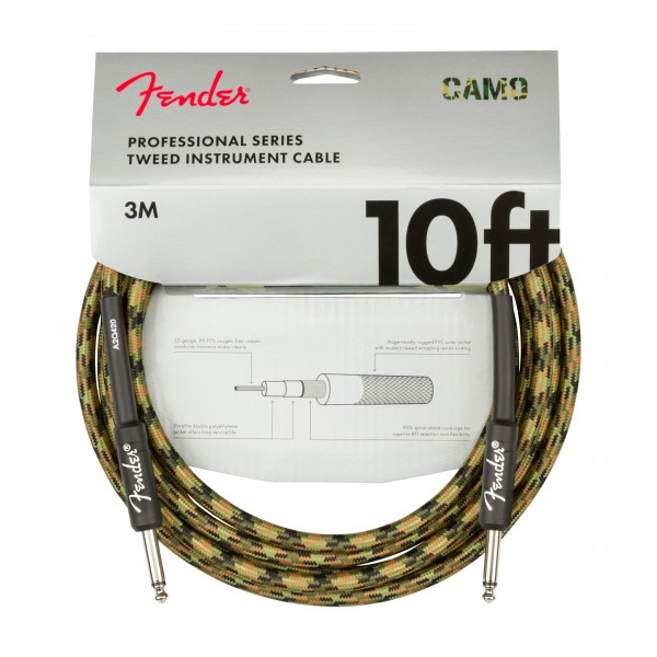 Fender Professional 10ft Straight Instrument Cable, Woodland Camo - Front View