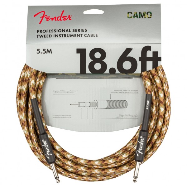 Fender Professional 18.6ft Straight Instrument Cable, Desert Camo packaging