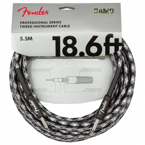 Fender Professional 18.6ft Straight Instrument Cable, Winter Camo