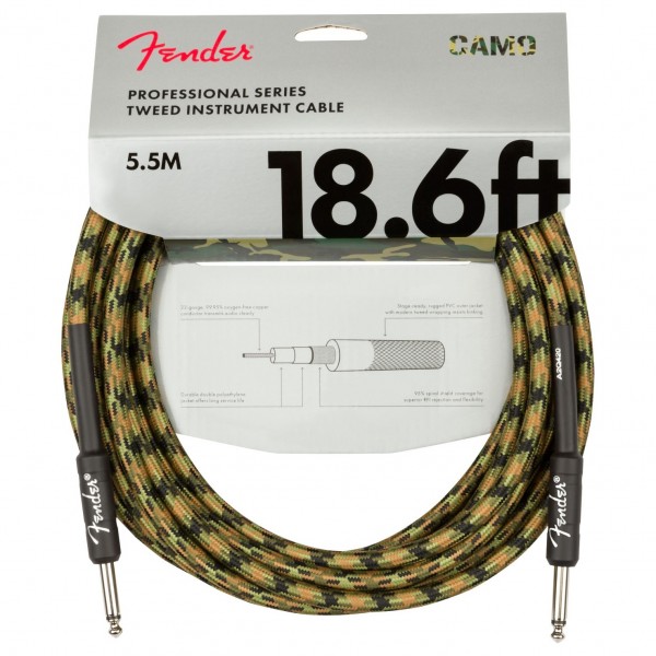 Fender Professional 18.6ft Straight Instrument Cable, Woodland Camo