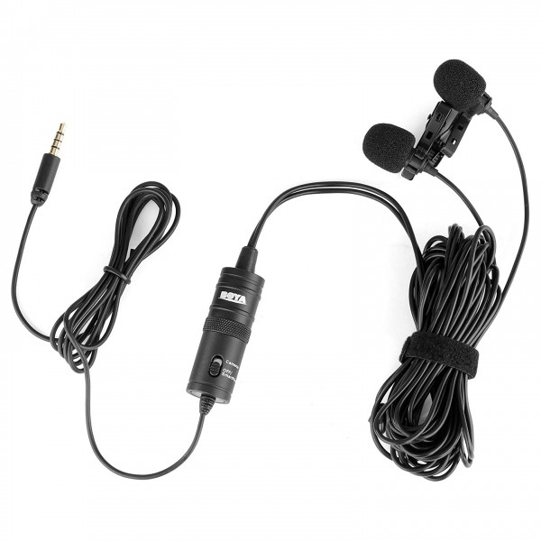 BOYA BY-M1DM Dual Mic Lavalier Microphone for Smartphones and DSLRs - Angled