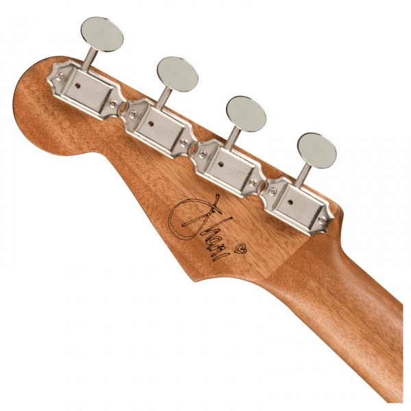 Fender Dhani Harrison Ukulele WN, Turquoise - Rear of Headstock View