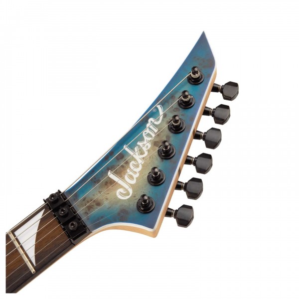 Jackson MJ DKRP Dinky, Trans Blue Burst Headstock