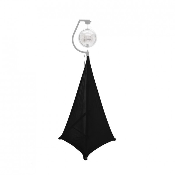 Eurolite Tripod Speaker Stand Two Sided Cover, Black - Front with Mirror Ball on Stand