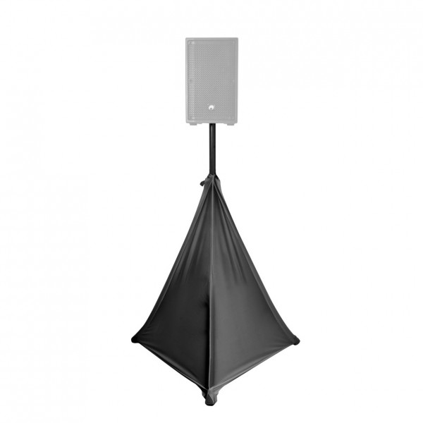 Eurolite Tripod Speaker Stand Three Sided Cover, Black - Front with Speaker on Stand