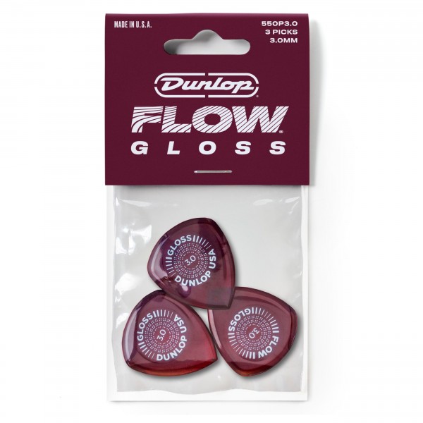Dunlop Flow Gloss 3.00mm Picks, Pack of 3 pack