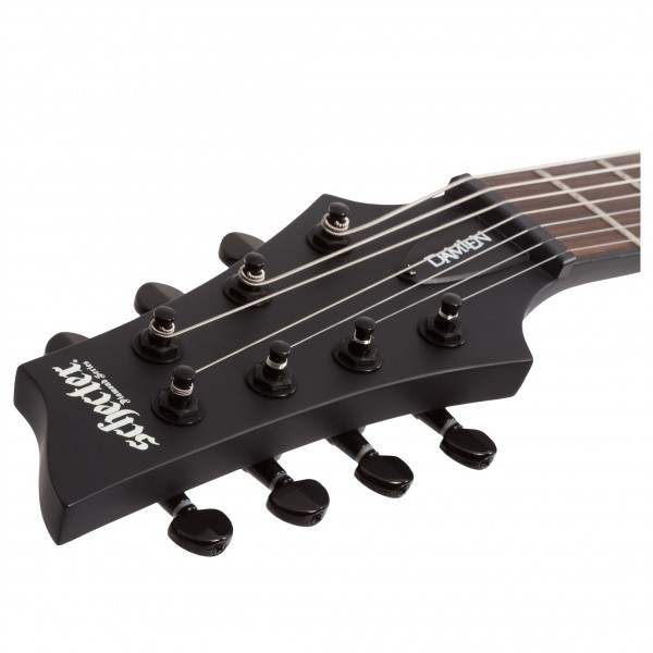 Schecter Damien-7 Left Handed, Satin Black Headtstock