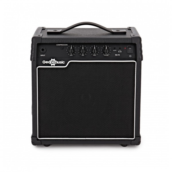 Chicago 5 String Trans Red Bass Guitar + 15W Amp Pack by Gear4music