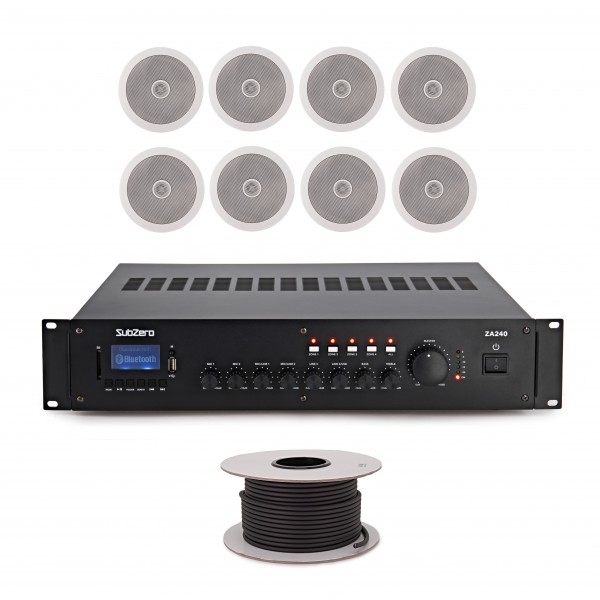 SubZero 80W 100V 5" 8x Zone Ceiling Speaker System