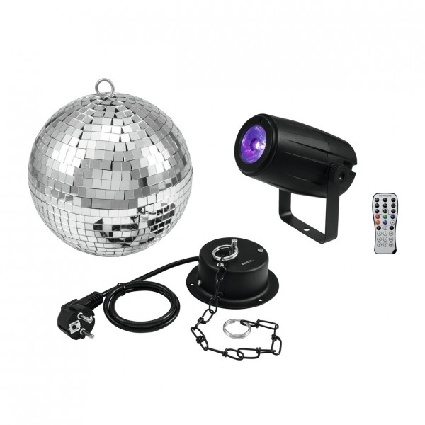 Eurolite 20cm Mirror Ball and PST-5 LED Spotlight - Full Package