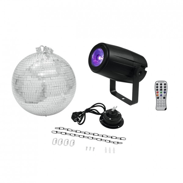 Eurolite 30cm Mirror Ball and PST-5 LED Spotlight - Full Package