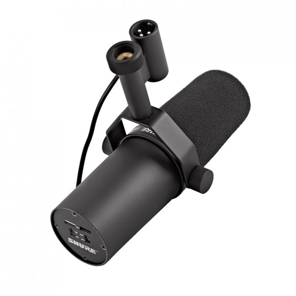 Shure SM7B Microphone with Heavy Duty Studio Arm and Cable - Microphone Rear Angled Right