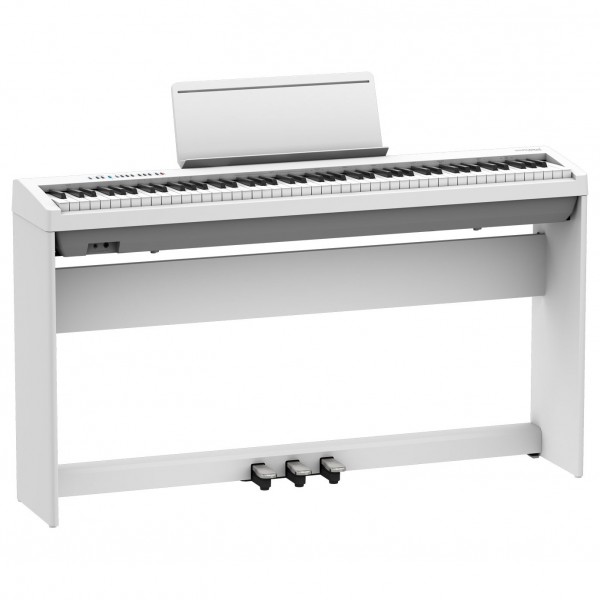 Roland FP-30X Digital Piano with Wood Frame Stand and Pedals, White