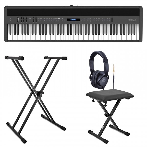 Roland FP-60X Digital Piano with Stand, Stool and Headphones, Black