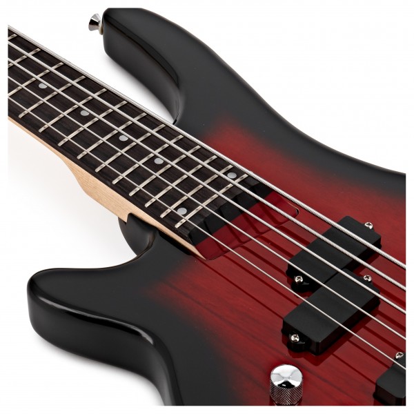Chicago 5 String Left Handed Bass Guitar by Gear4music, Trans Red