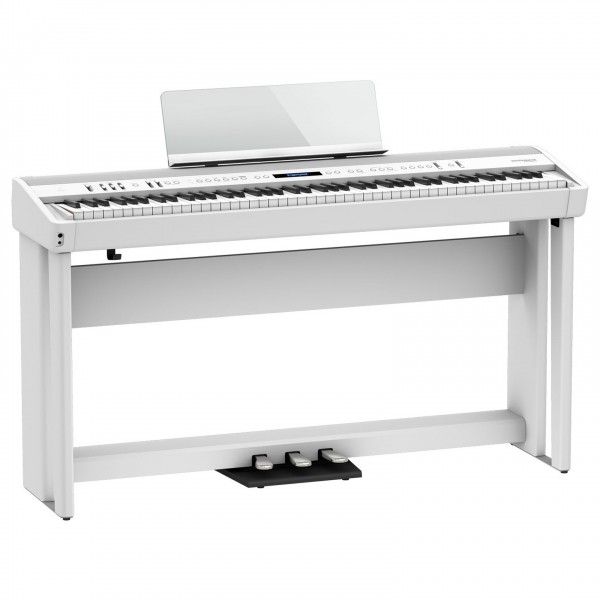 Roland FP-90X Digital Piano with Wood Frame Stand and Pedals, White