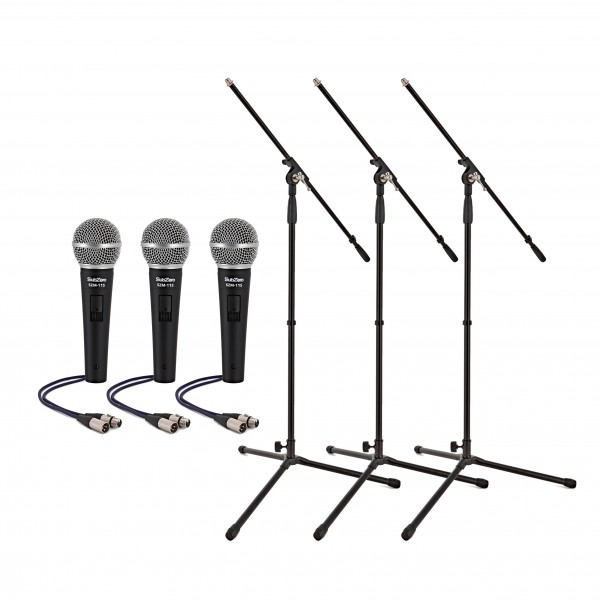 SubZero Dynamic Vocal Microphone with Switch, 3x Stand Pack